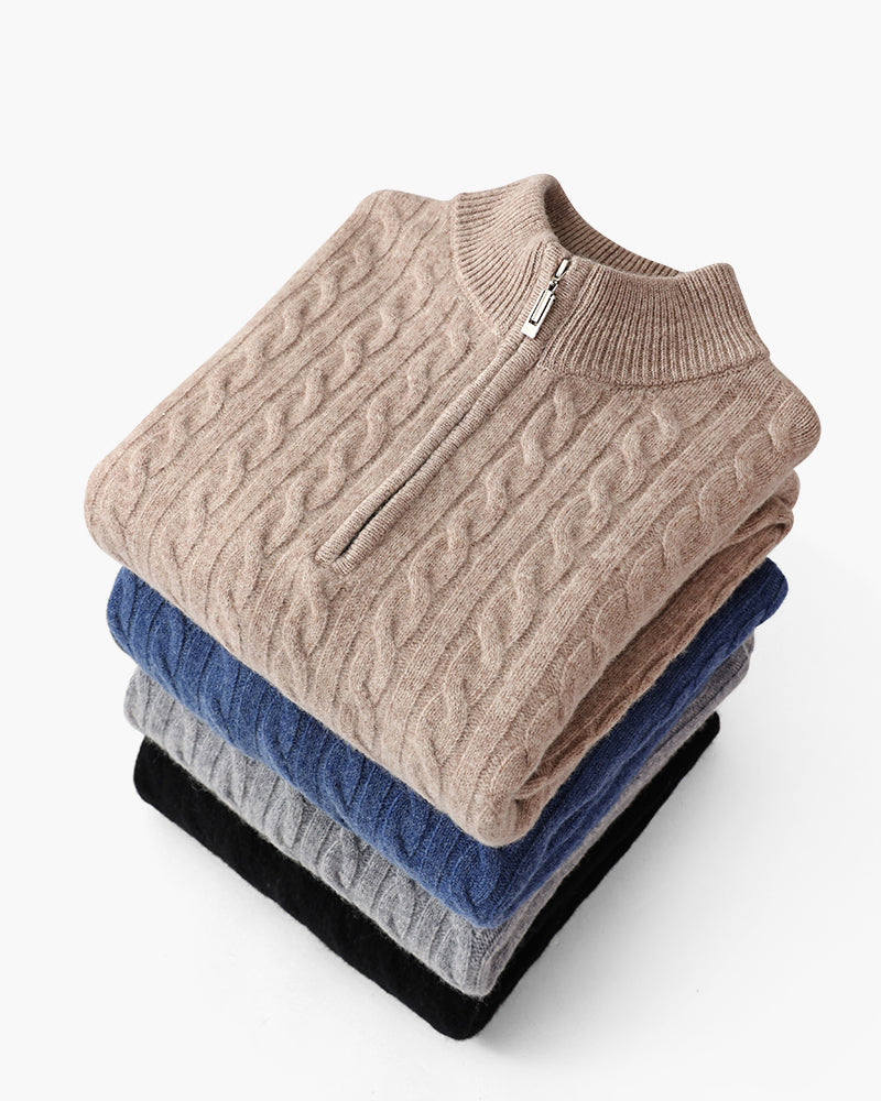HARLAN HALF-ZIP CABLE KNIT SWEATER