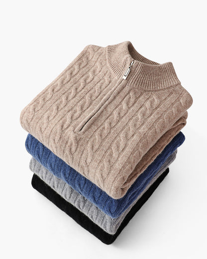 HARLAN HALF-ZIP CABLE KNIT SWEATER