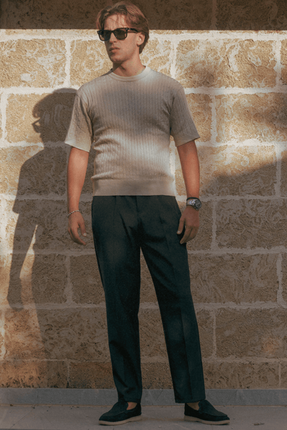 LEO CABLE KNIT SHORT-SLEEVE SHIRT