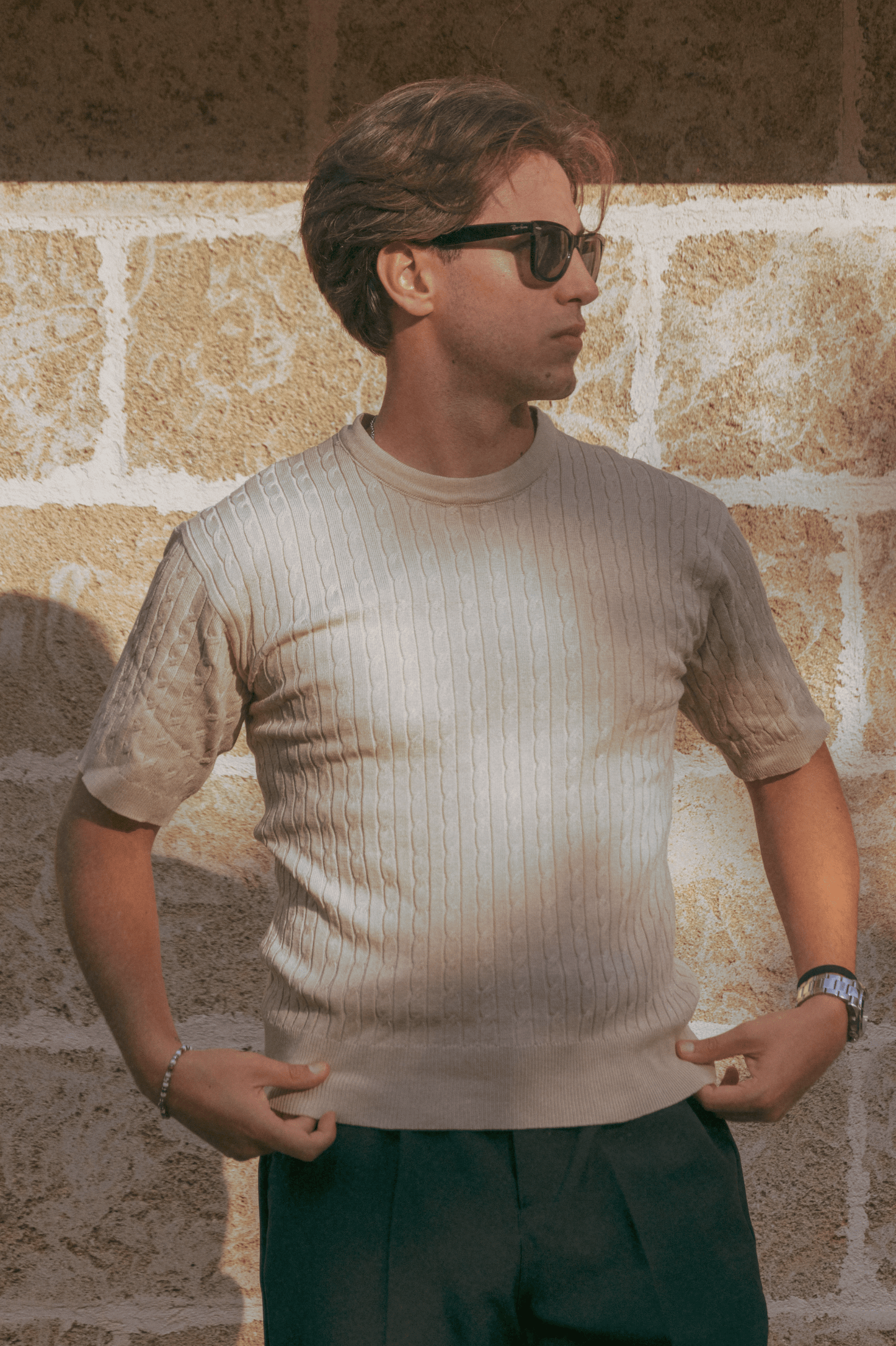 LEO CABLE KNIT SHORT-SLEEVE SHIRT