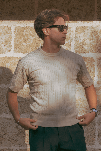 LEO CABLE KNIT SHORT-SLEEVE SHIRT