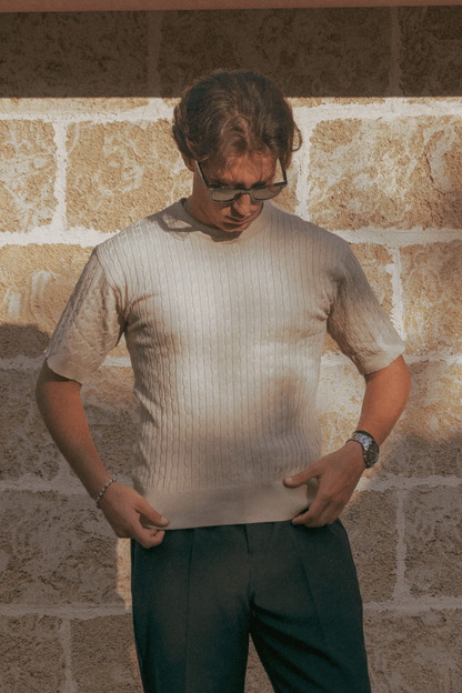 LEO CABLE KNIT SHORT-SLEEVE SHIRT