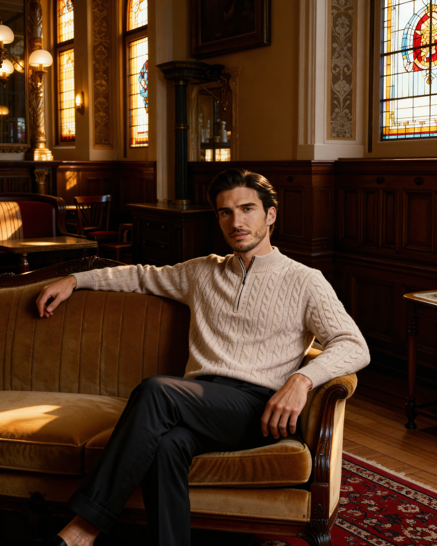 HARLAN HALF-ZIP CABLE KNIT SWEATER