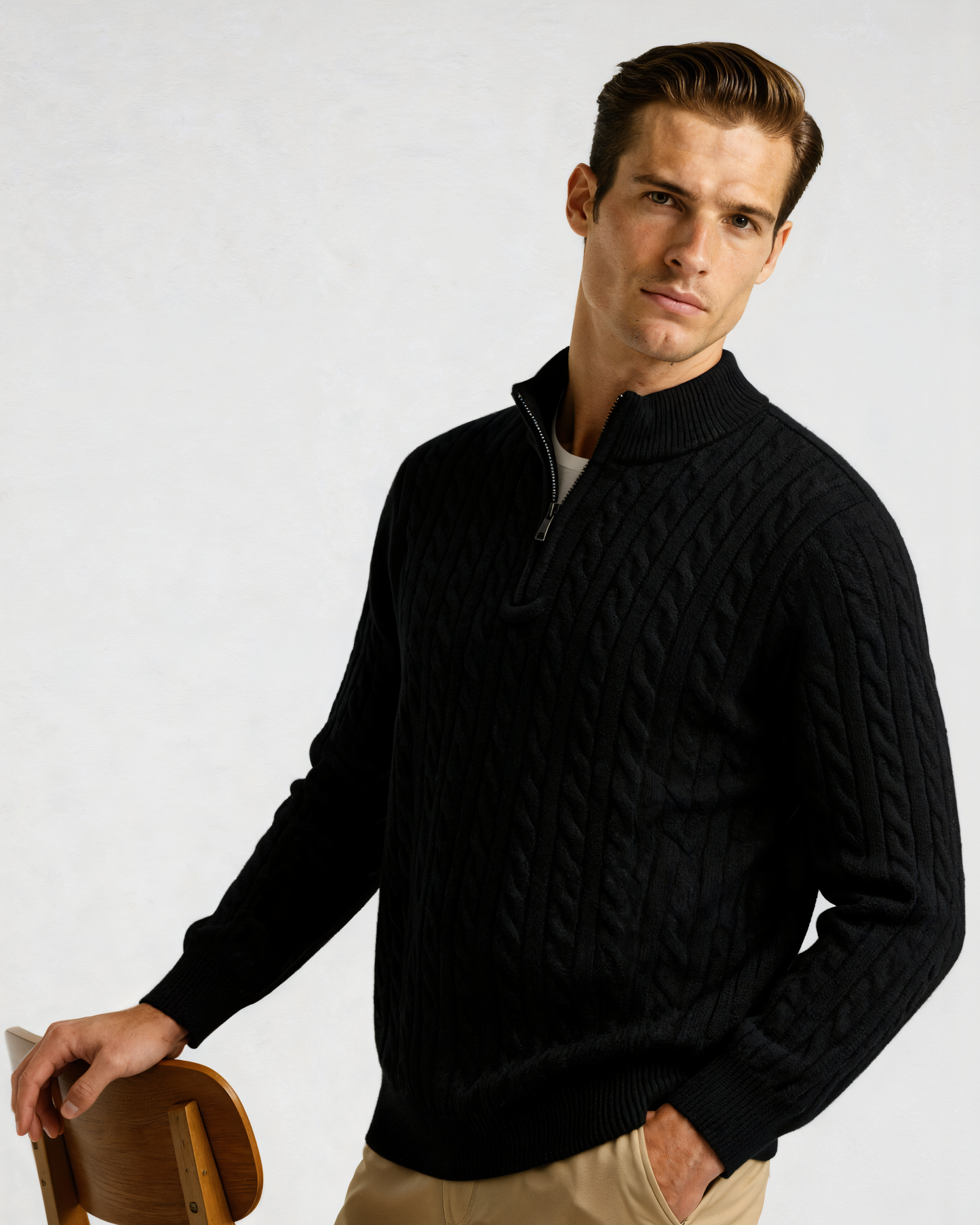 HARLAN HALF-ZIP CABLE KNIT SWEATER