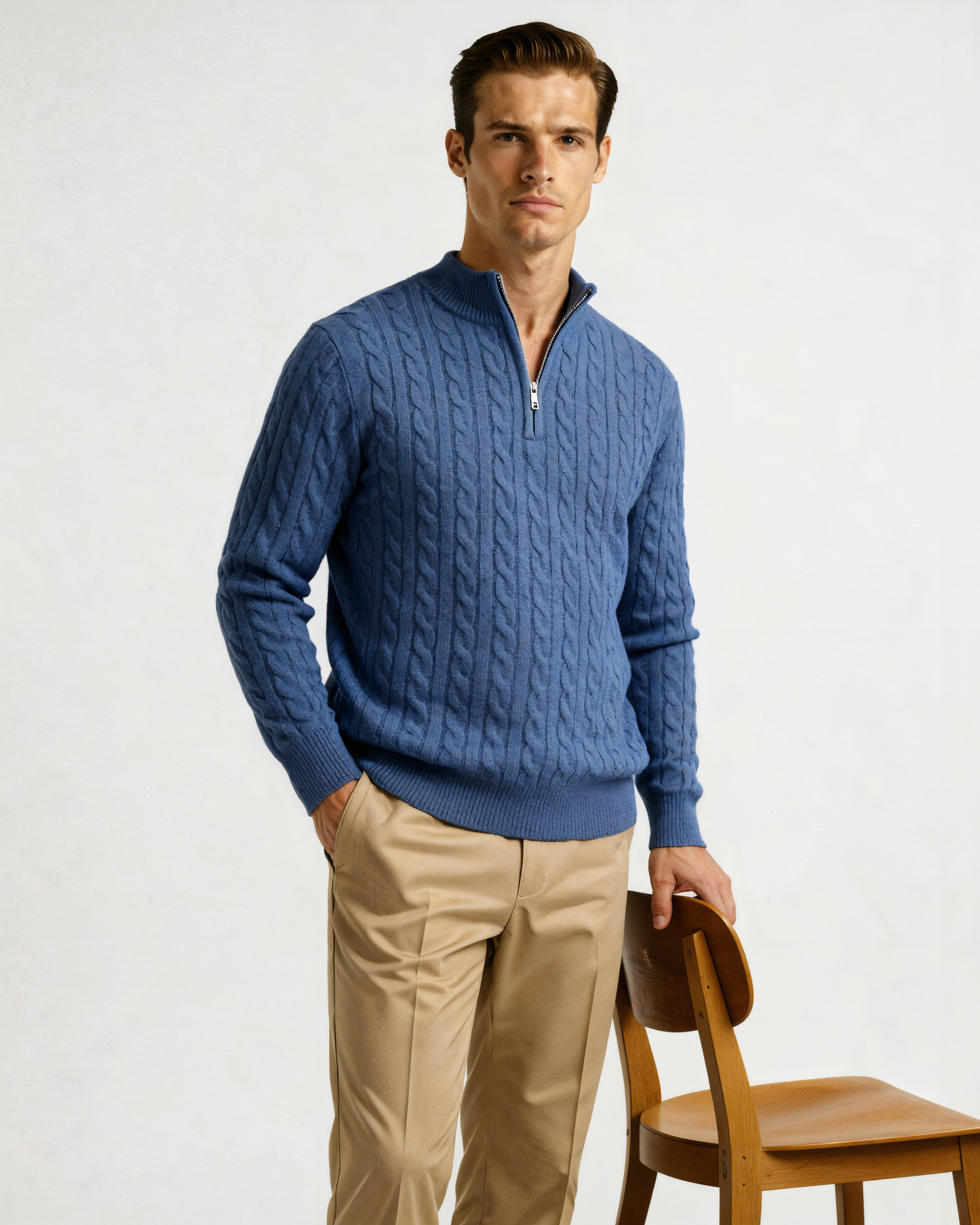 HARLAN HALF-ZIP CABLE KNIT SWEATER